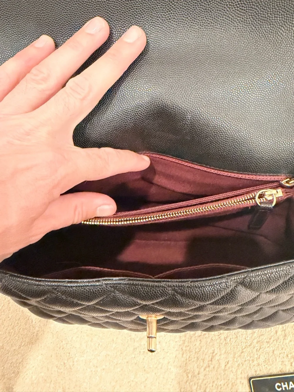 CHANEL Black Quilted Caviar Top Handle Bag with Gold CC Hardware - Picture 7 of 11